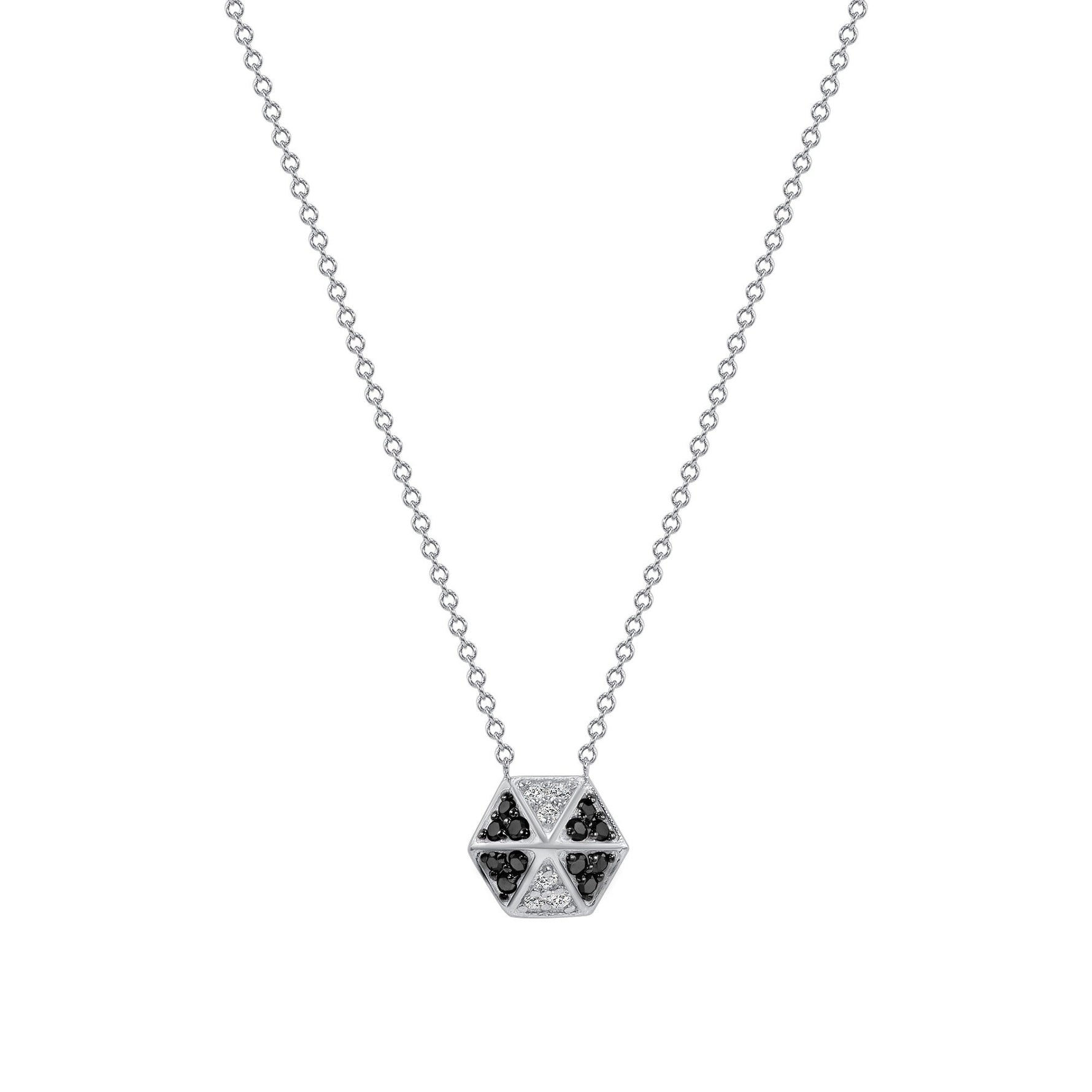 14k White Gold Hexagon Diamond & Black diamond Necklace Pendant ABP-166V1W-BDD  - Abtin & Co.