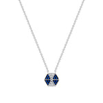 14k White Gold Hexagon Diamond & Blue Sapphire Necklace Pendant ABP-166V1W-BSD  - Abtin & Co.
