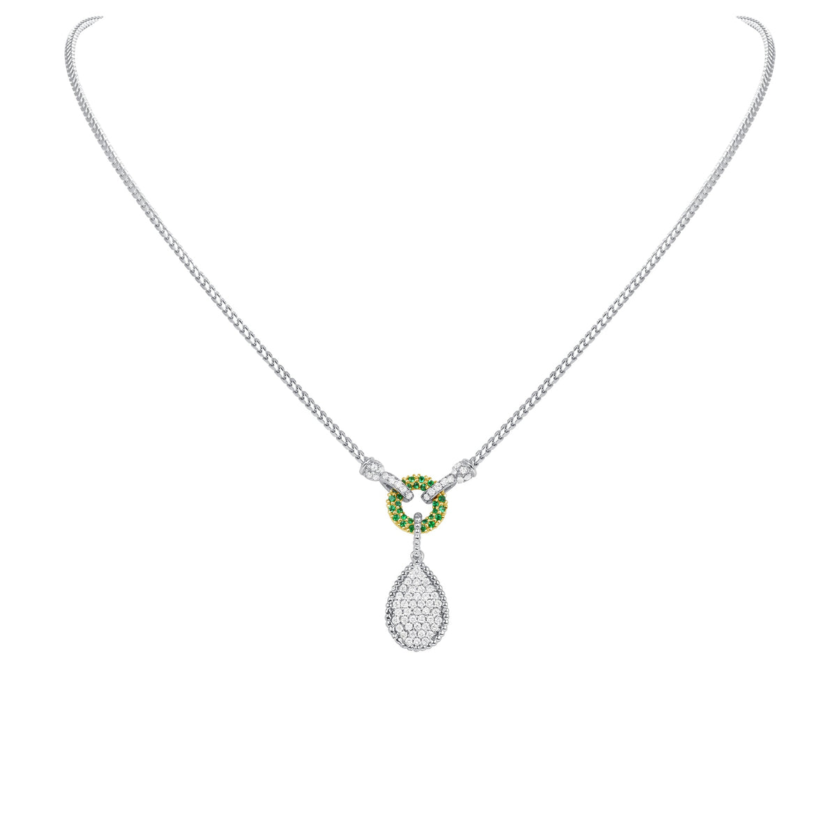 14K White Gold Pave Diamond & Emerald Tear-Drop Shape Drop Pendant Pendant ABP-134TTV1-EMD  - Abtin & Co.