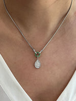 14K White Gold Pave Diamond & Emerald Tear-Drop Shape Drop Pendant Pendant ABP-134TTV1-EMD  - Abtin & Co.
