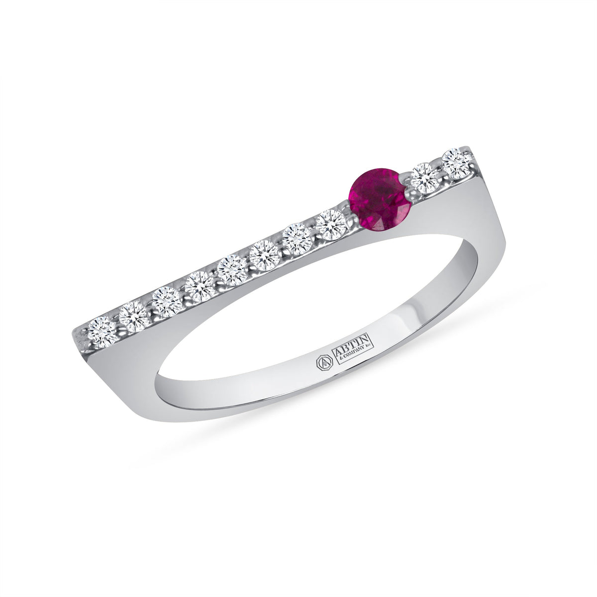 14K White Gold Ruby And Diamond Stacking Bar Ring Ring ABB-628.2V1W-RUD  - Abtin & Co.