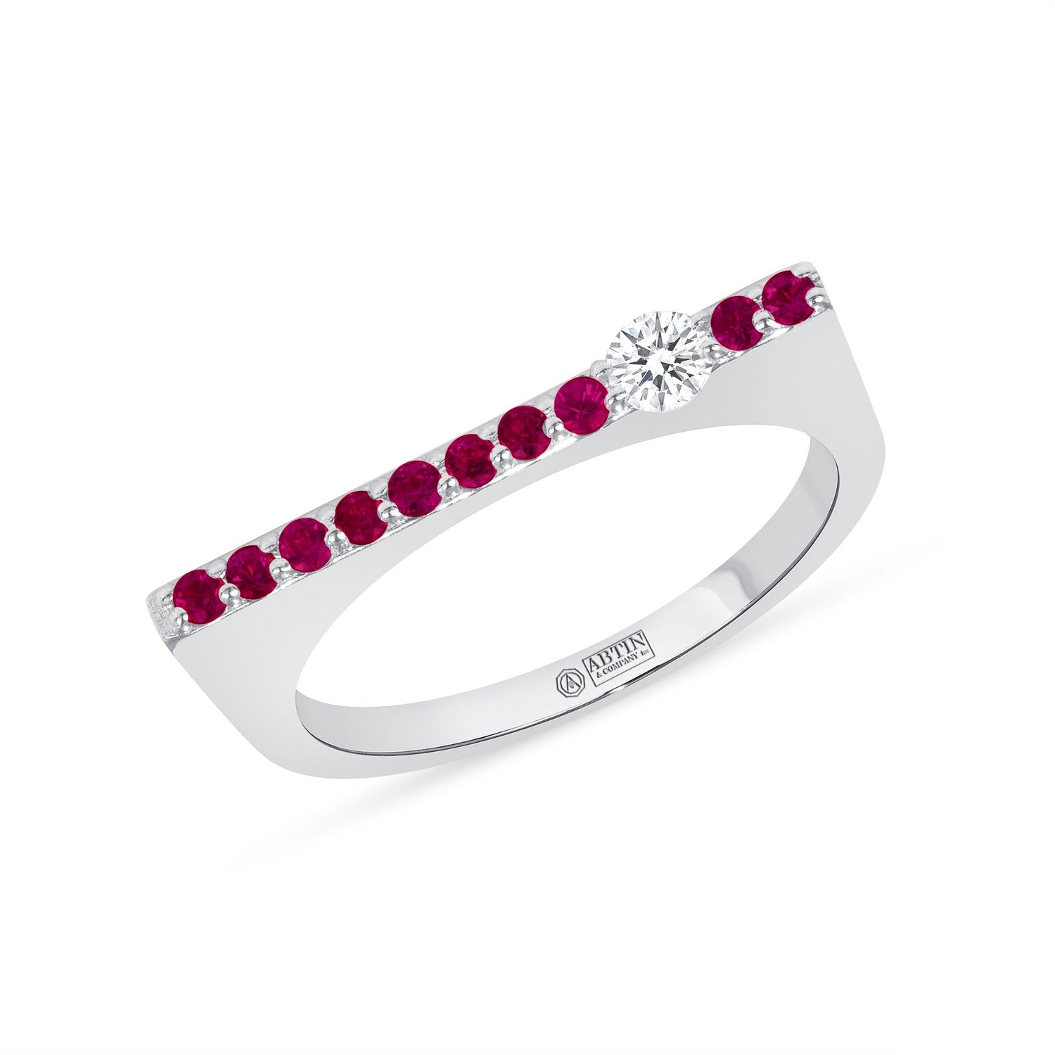 14K White Gold Ruby And Diamond Stacking Bar Ring Ring ABB-628.2V2W-RUD  - Abtin & Co.