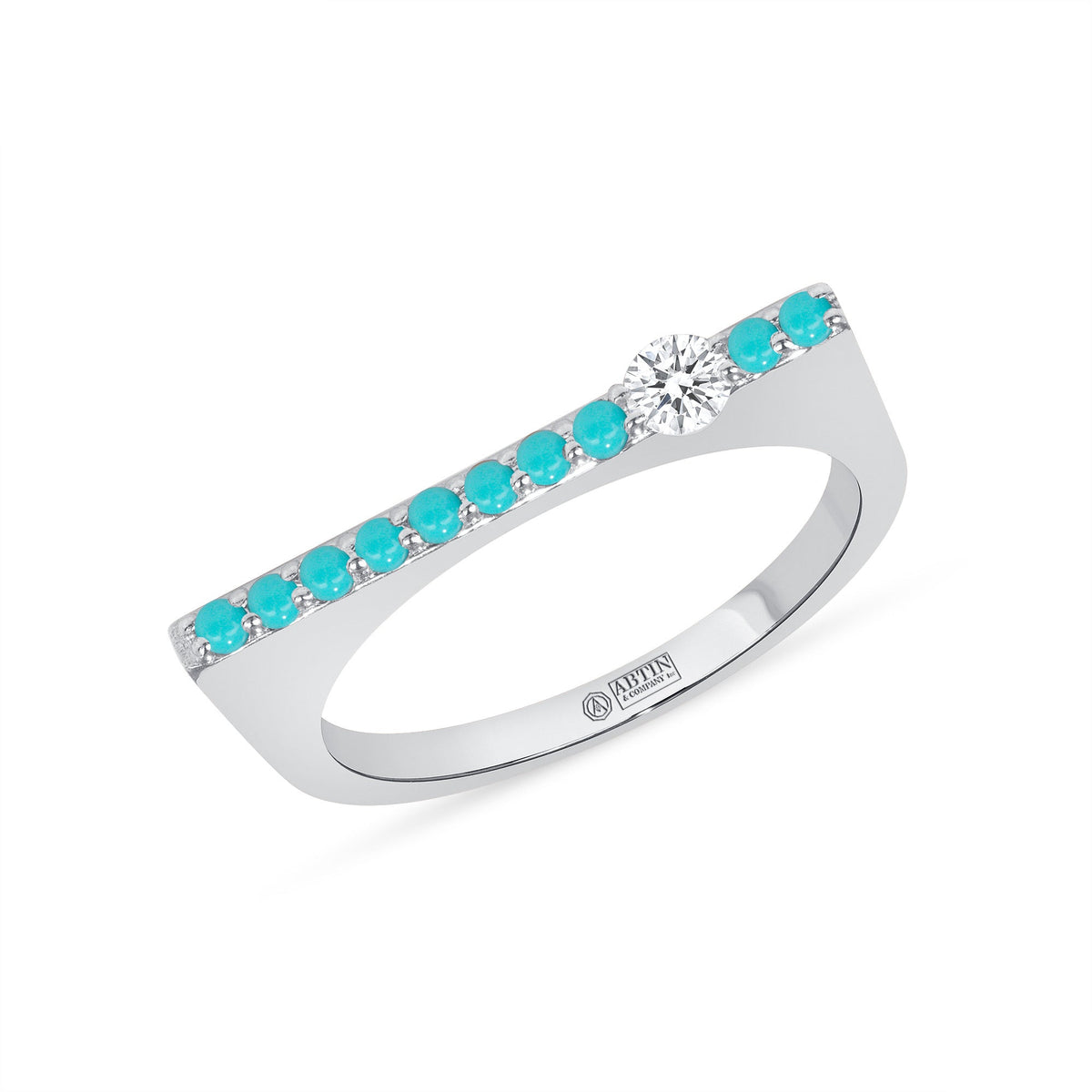 14K White Gold Turquoise and Diamond Stacking Bar Ring Ring ABB-628.2V2W-TQD  - Abtin & Co.
