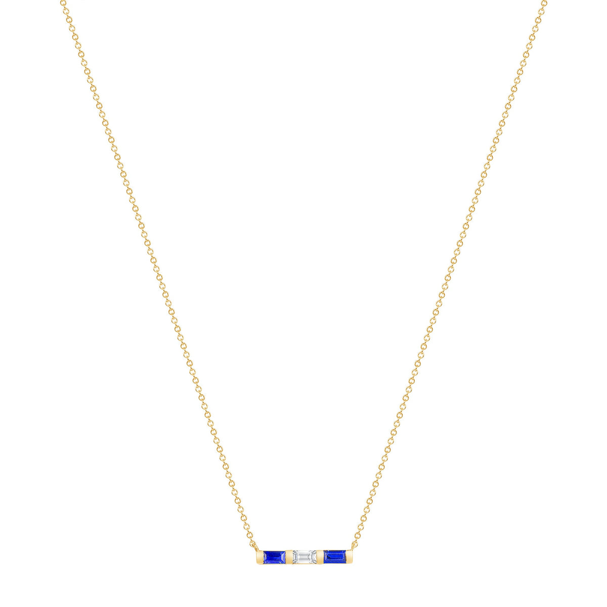 14K Yellow Gold Baguette Blue Sapphire & Diamond Bar Pendant Pendant ABP-193.2V1Y-BSD  - Abtin & Co.