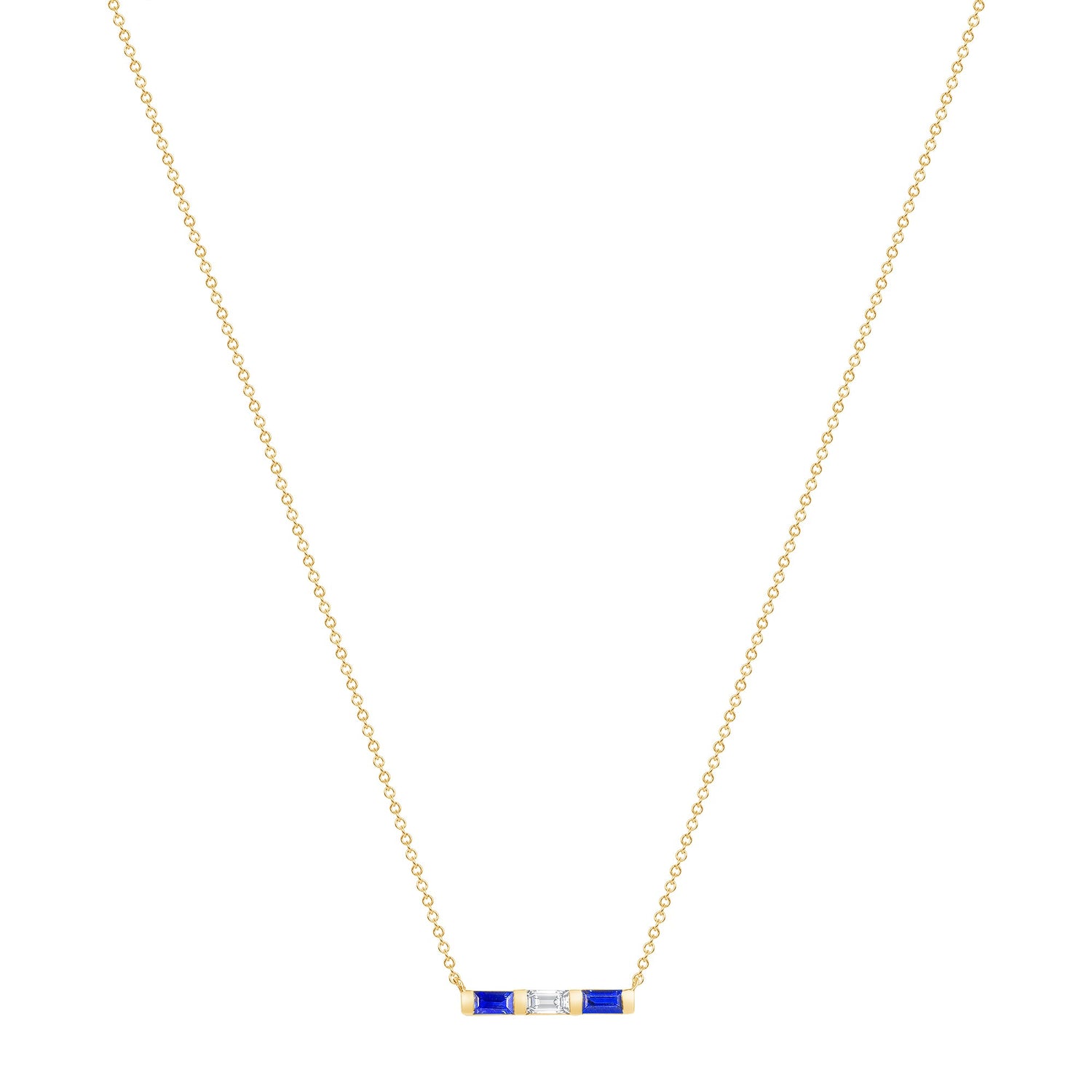 14K Yellow Gold Baguette Blue Sapphire & Diamond Bar Pendant Pendant ABP-193.2V1Y-BSD  - Abtin & Co.