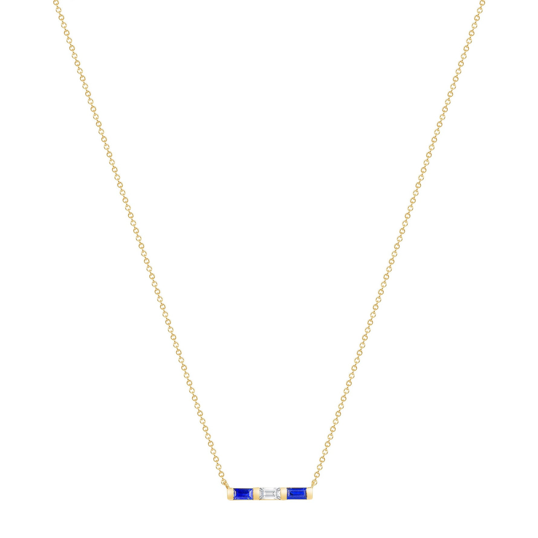 14K Yellow Gold Baguette Blue Sapphire & Diamond Bar Pendant Pendant ABP-193.2V1Y-BSD  - Abtin & Co.