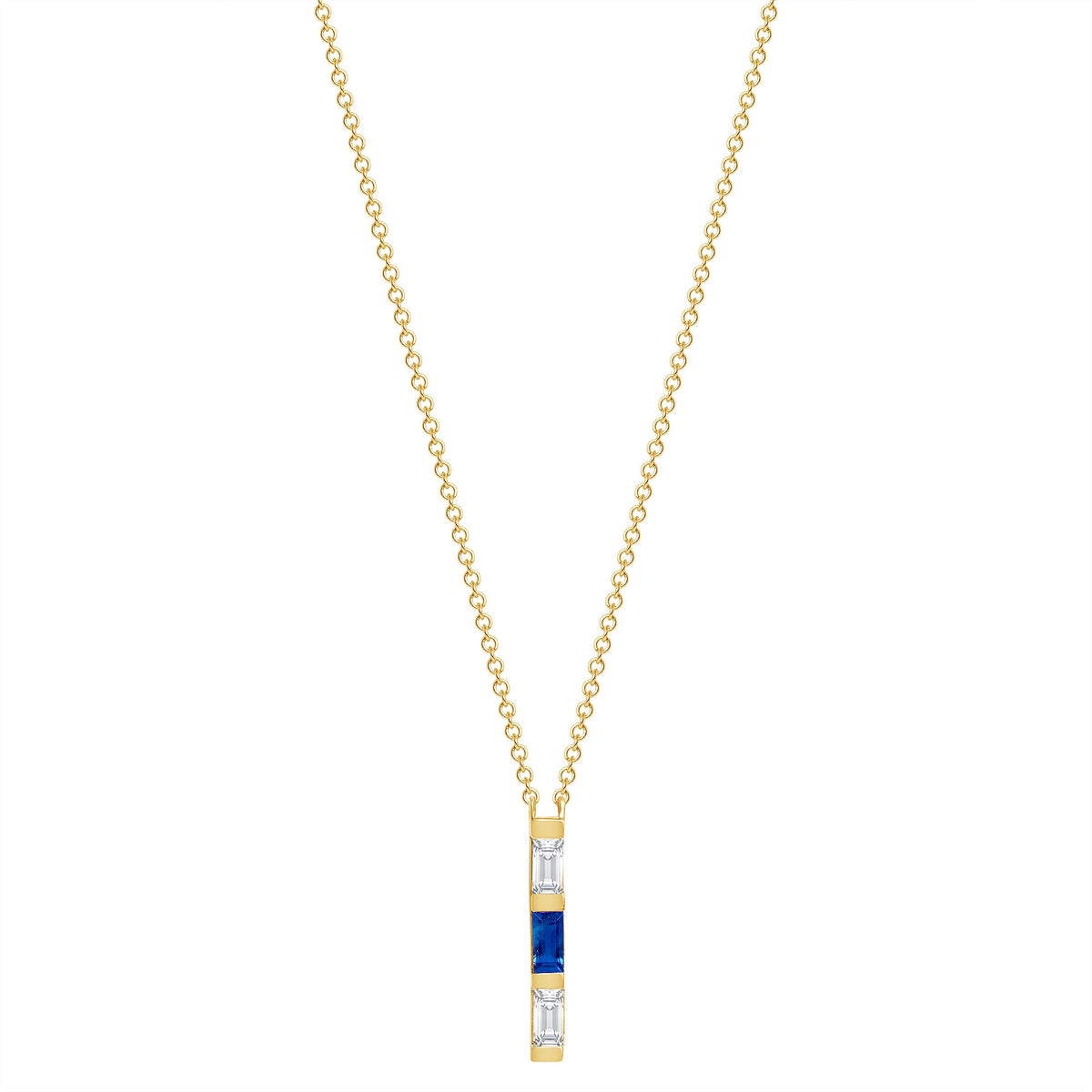 14K Yellow Gold Baguette Blue Sapphire & Diamond Bar Pendant Pendant   - Abtin & Co.