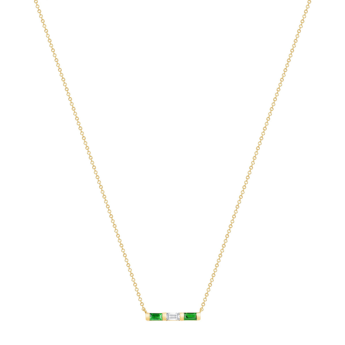 14K Yellow Gold Baguette Emerald and Diamond Bar Pendant Pendant ABP-193.2V1Y-EMD  - Abtin & Co.