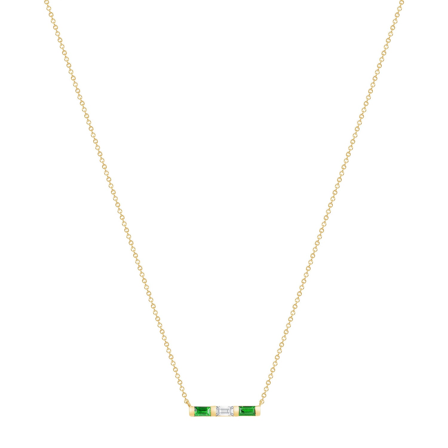 14K Yellow Gold Baguette Emerald and Diamond Bar Pendant Pendant ABP-193.2V1Y-EMD  - Abtin & Co.