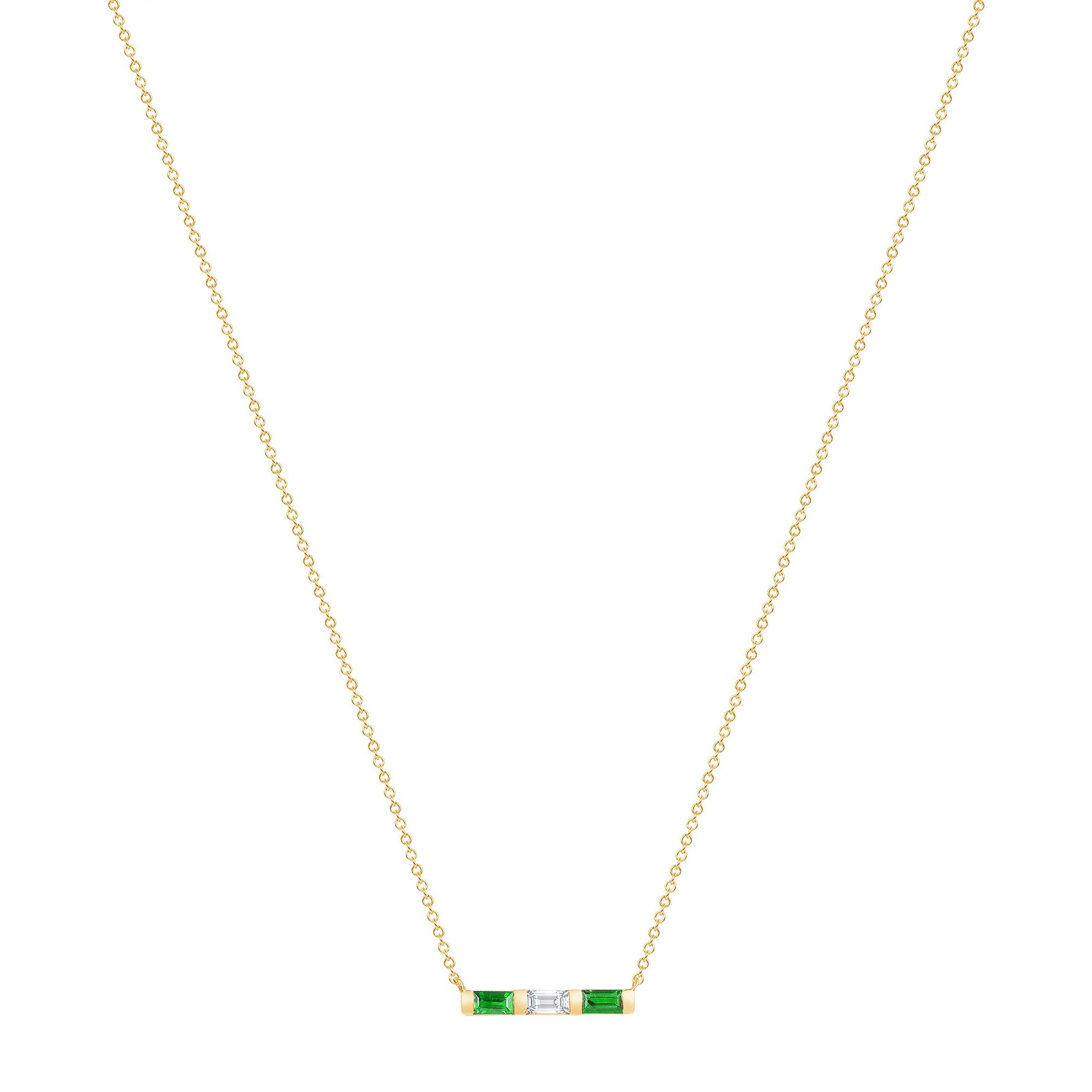 14K Yellow Gold Baguette Emerald and Diamond Bar Pendant Pendant ABP-193.2V1Y-EMD  - Abtin & Co.
