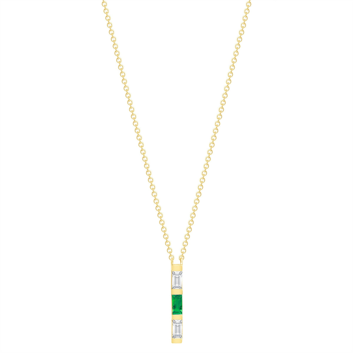 14K Yellow Gold Baguette Emerald And Diamond Vertical Bar Pendant Pendant ABP-193.1V1Y-EMD  - Abtin & Co.