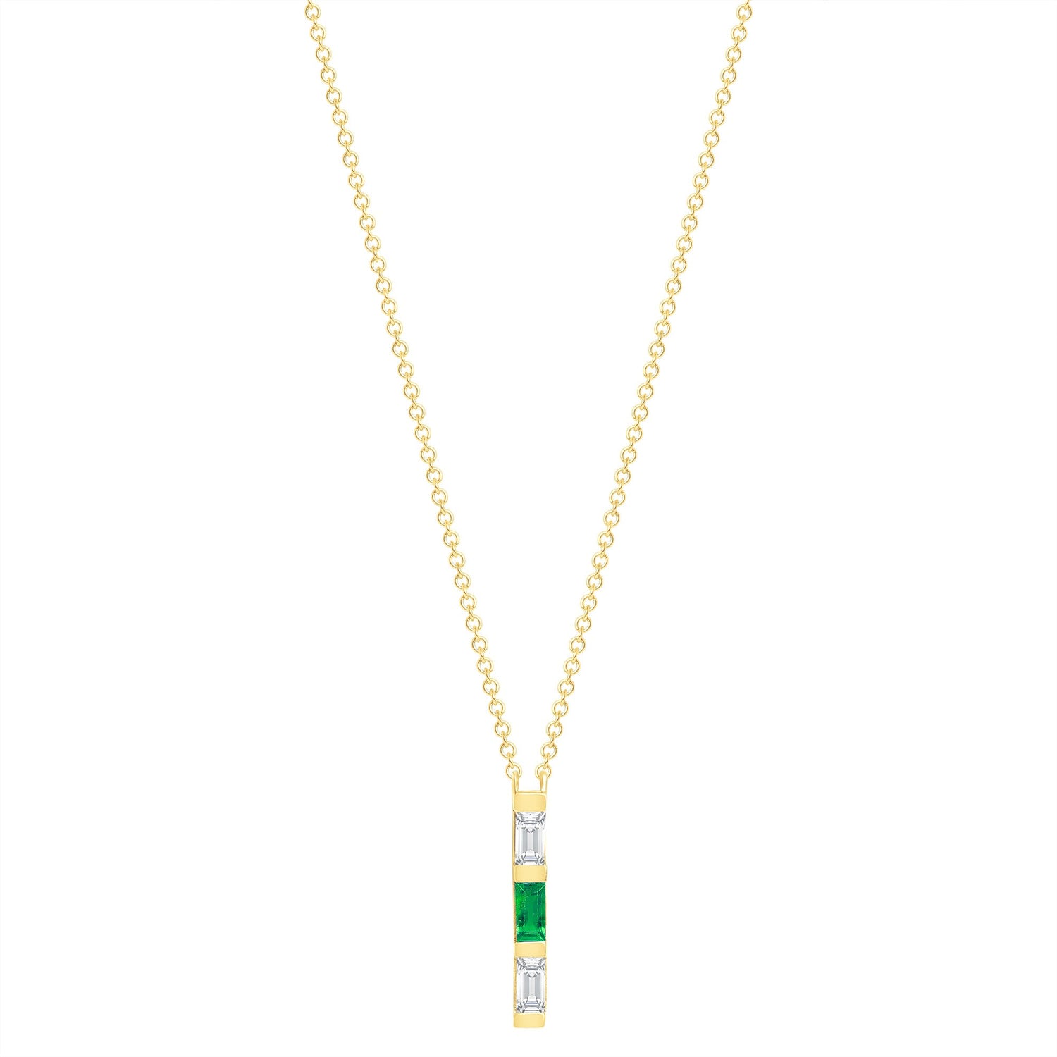 14K Yellow Gold Baguette Emerald And Diamond Vertical Bar Pendant Pendant ABP-193.1V1Y-EMD  - Abtin & Co.
