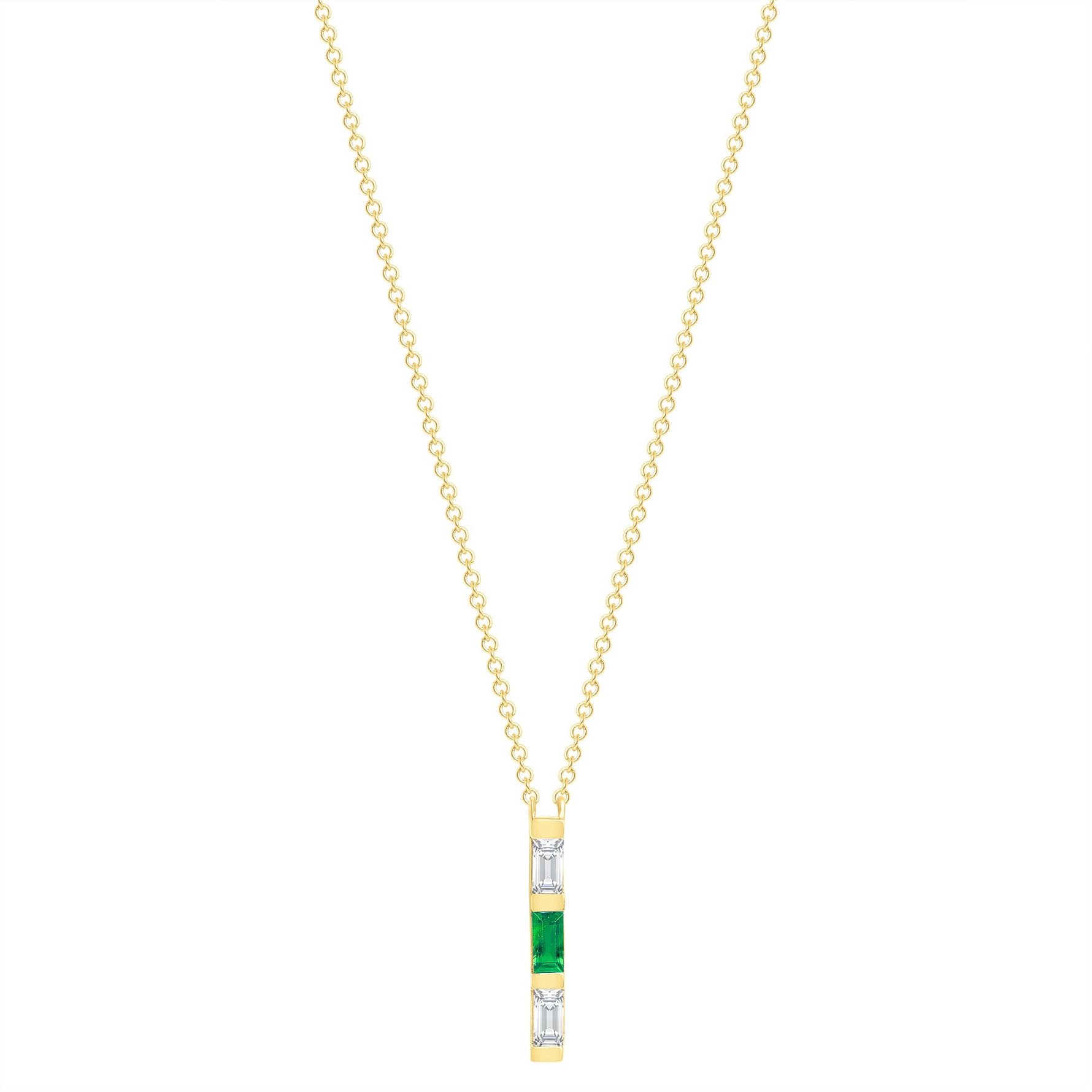 14K Yellow Gold Baguette Emerald And Diamond Vertical Bar Pendant Pendant ABP-193.1V1Y-EMD  - Abtin & Co.