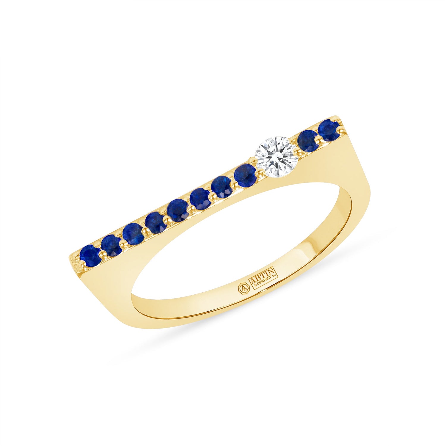 14K Yellow Gold Blue Sapphire And Diamond Stacking Bar Ring Ring ABB-628.2V2Y-BSD  - Abtin & Co.