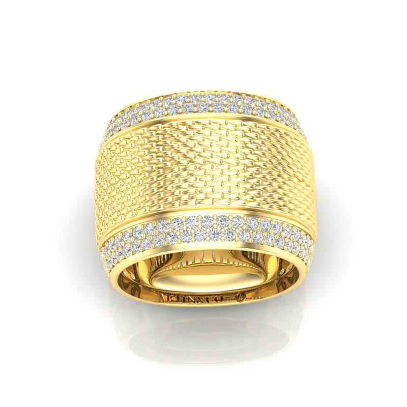 14K Yellow Gold Classic Wide Patterned Border Cigar Diamond Band Ring Ring ABB-614/2Y-D-23  - Abtin & Co.