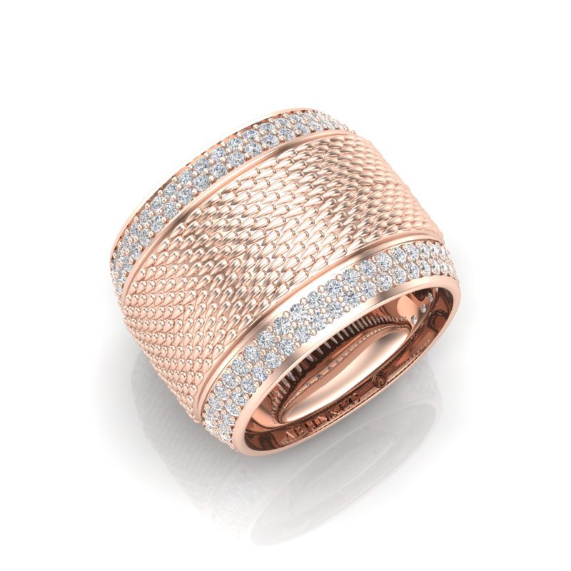 14K Yellow Gold Classic Wide Patterned Border Cigar Diamond Band Ring Ring ABB-614/2Y-D-23  - Abtin & Co.