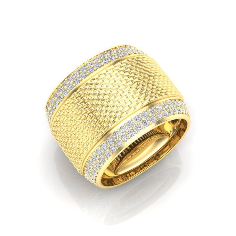 14K Yellow Gold Classic Wide Patterned Border Cigar Diamond Band Ring Ring ABB-614/2Y-D-1  - Abtin & Co.