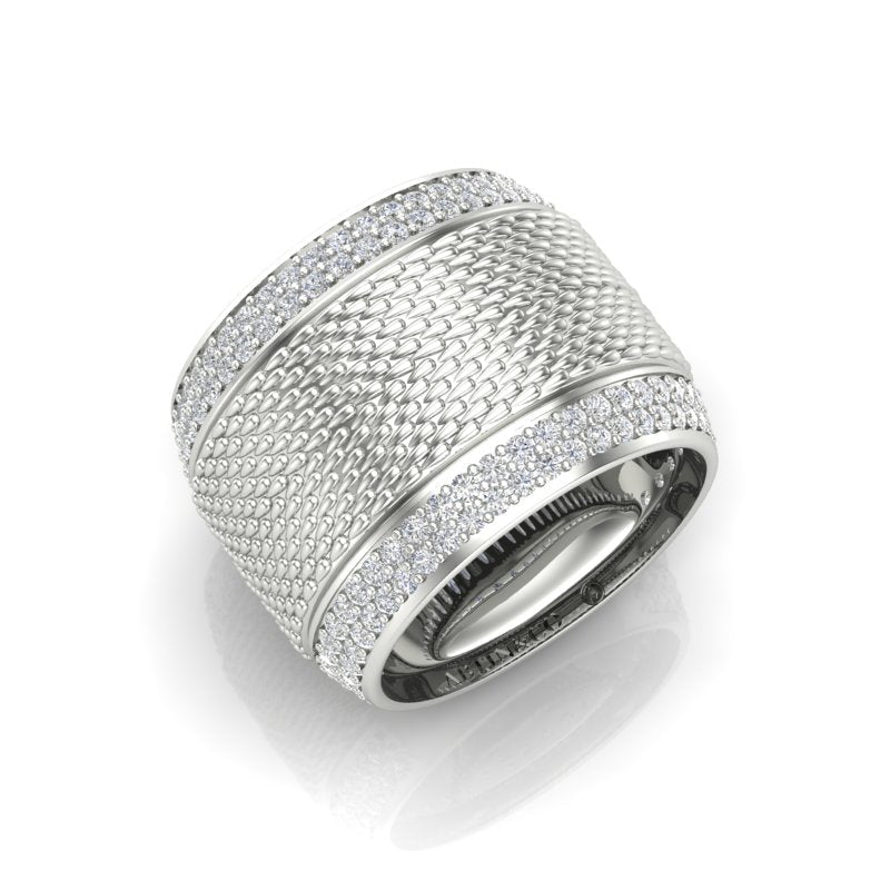 14K Yellow Gold Classic Wide Patterned Border Cigar Diamond Band Ring Ring ABB-614/2Y-D-1  - Abtin & Co.