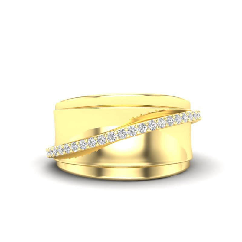 14K Yellow Gold Classic Wide Polished Diamond Ring Band Ring ABB-594-D  - Abtin & Co.