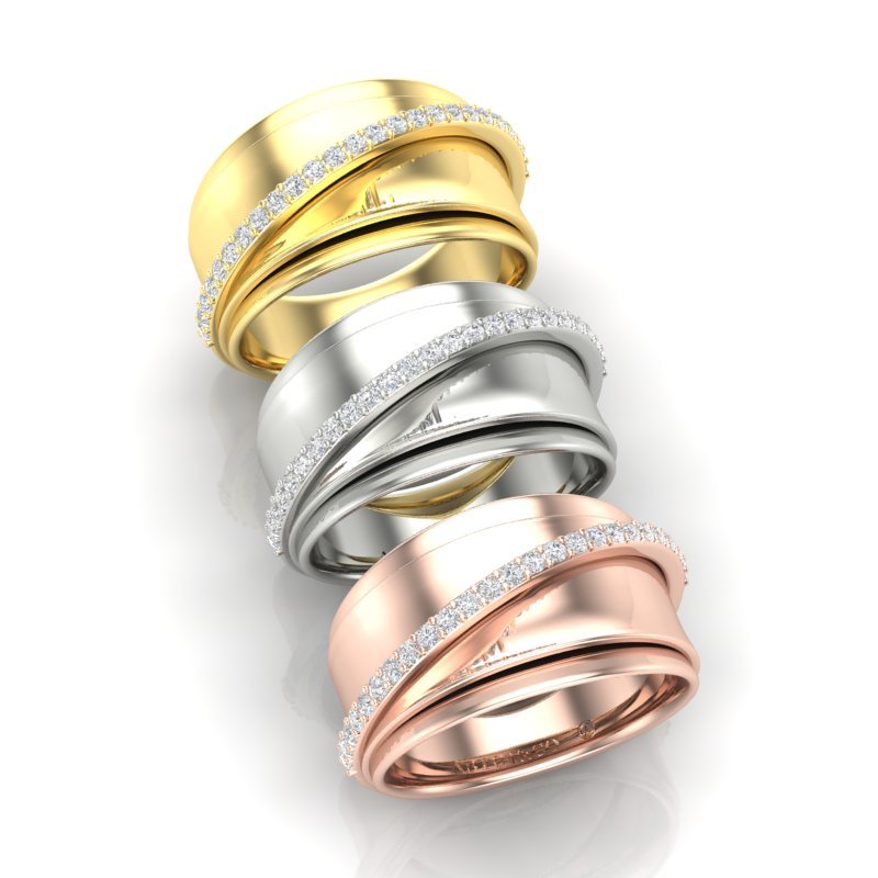 14K Yellow Gold Classic Wide Polished Diamond Ring Band Ring ABB-594-D  - Abtin & Co.