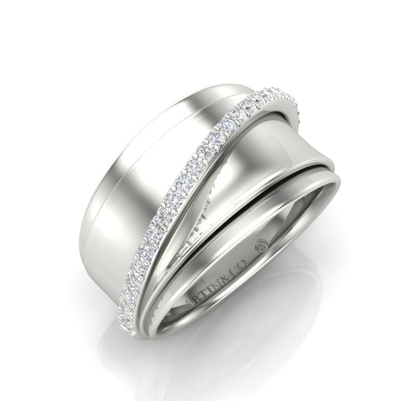 14K Yellow Gold Classic Wide Polished Diamond Ring Band Ring ABB-594-D  - Abtin & Co.