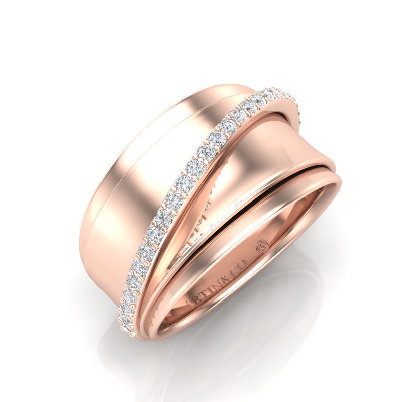 14K Yellow Gold Classic Wide Polished Diamond Ring Band Ring ABB-594-D  - Abtin & Co.