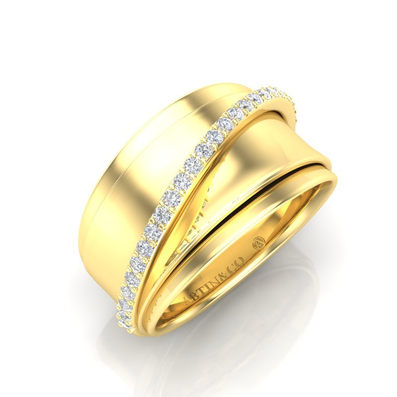 14K Yellow Gold Classic Wide Polished Diamond Ring Band Ring ABB-594-D  - Abtin & Co.