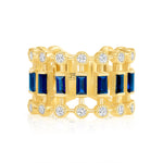 14K Yellow Gold Diamond & Blue Sapphire Lace Cigar Ring Ring ABB-616.2-BSD-1  - Abtin & Co.