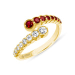 14K Yellow Gold Diamond & Ruby Bezel Bypass Ring Band Ring ABB-619V2Y-RUD  - Abtin & Co.