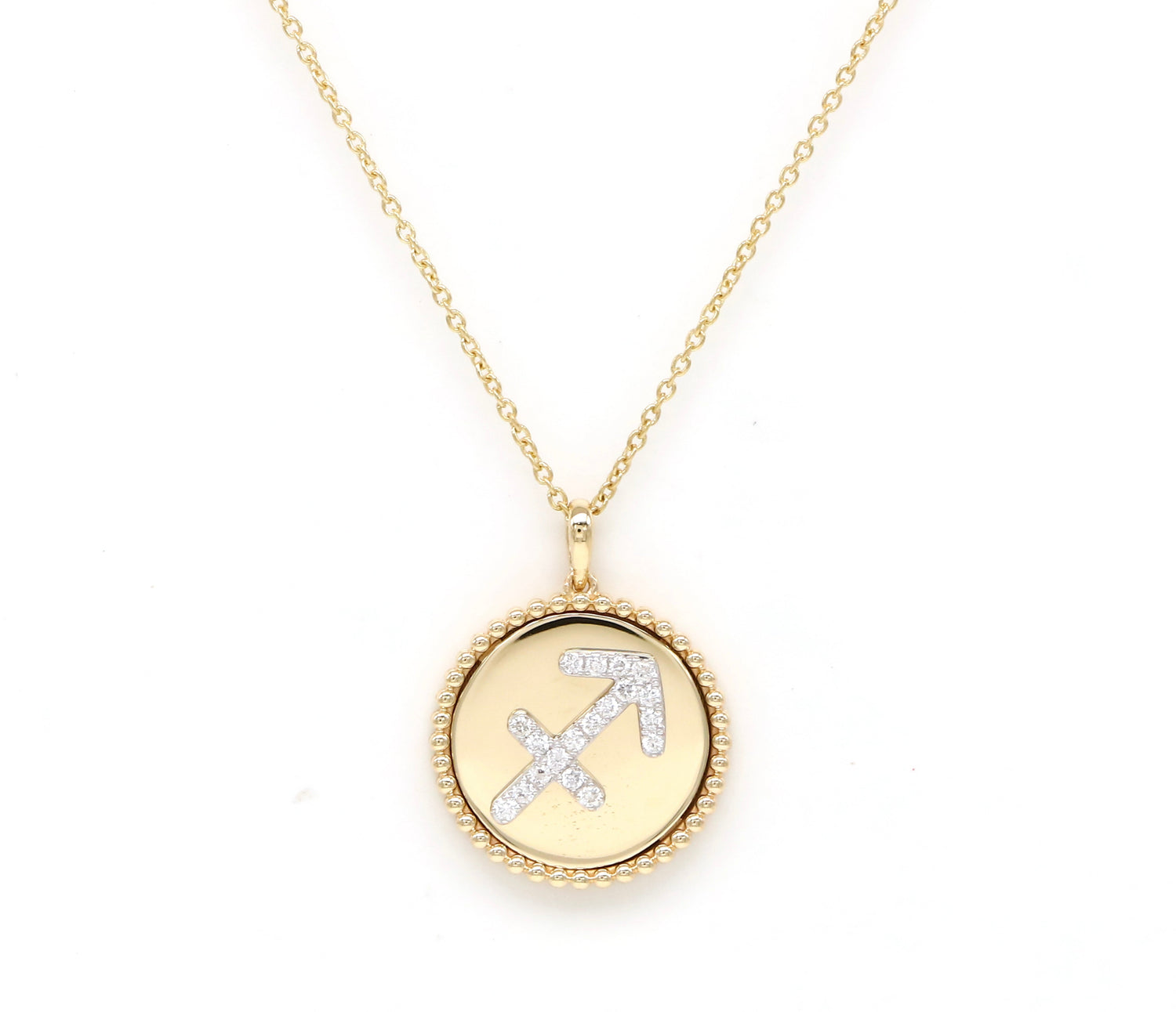 14K Yellow Gold & Diamond Sagittarius Zodiac Medallion Medallion   - Abtin & Co.