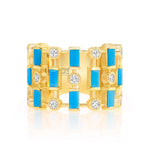 14K Yellow Gold Diamond & Turquoise Lace Cigar Band Ring ABB-617.2-TQD-1  - Abtin & Co.