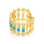 14K Yellow Gold Diamond & Turquoise Lace Cigar Ring Ring ABB-616.2-TQD-1  - Abtin & Co.