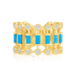 14K Yellow Gold Diamond & Turquoise Lace Cigar Ring Ring ABB-616.2-TQD-1  - Abtin & Co.