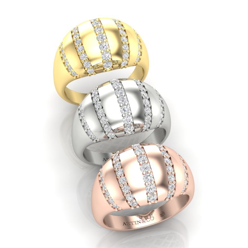 14K Yellow Gold Five Rows Diamond Stripe Dome Ring Ring ABB-621-D-3  - Abtin & Co.