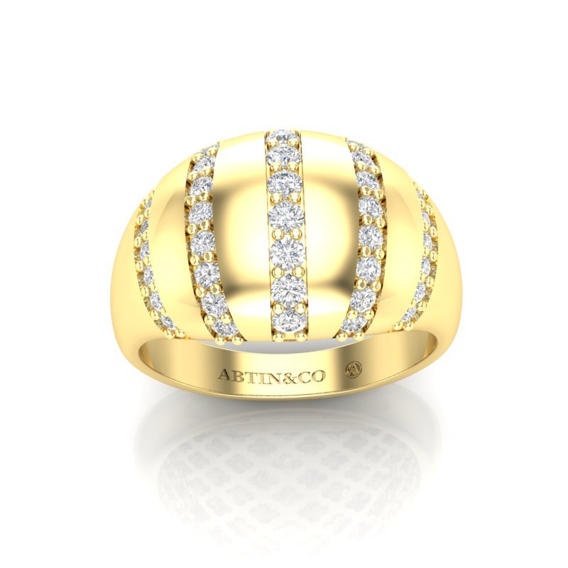 14K Yellow Gold Five Rows Diamond Stripe Dome Ring Ring ABB-621-D-3  - Abtin & Co.