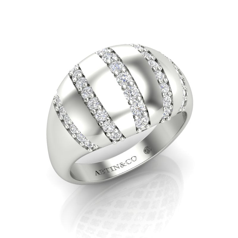 14K Yellow Gold Five Rows Diamond Stripe Dome Ring Ring ABB-621-D-1  - Abtin & Co.