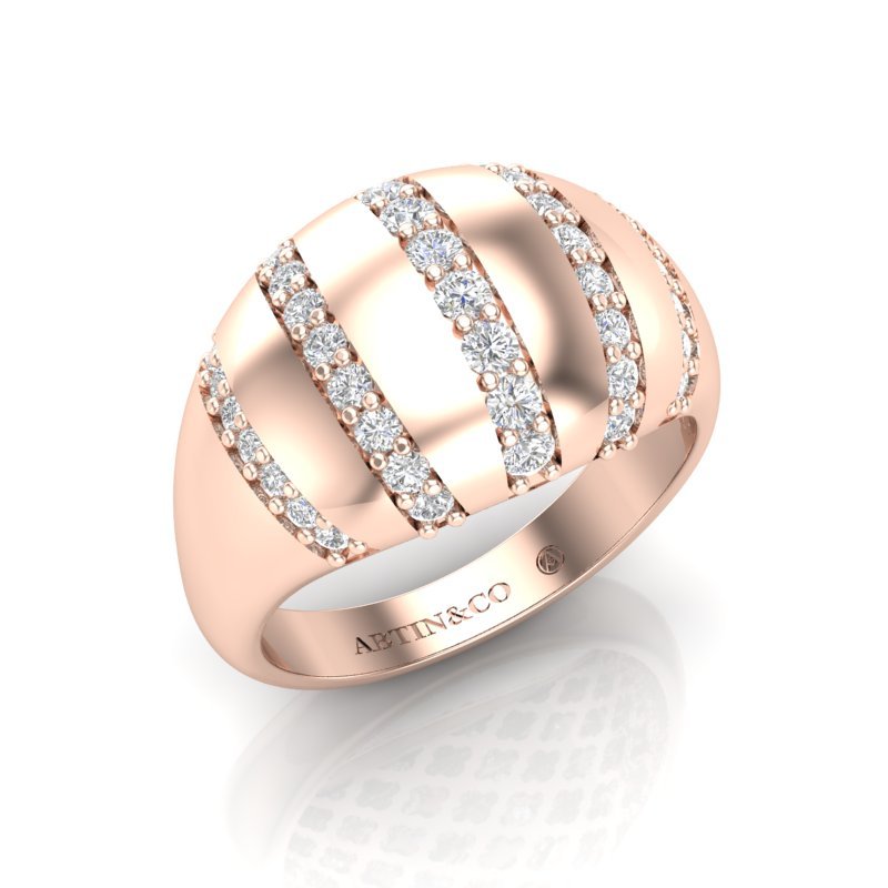 14K Yellow Gold Five Rows Diamond Stripe Dome Ring Ring ABB-621-D-3  - Abtin & Co.