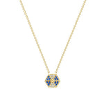 14k Yellow Gold Hexagon Diamond & Blue Sapphire Necklace Pendant ABP-166V1Y-BSD  - Abtin & Co.