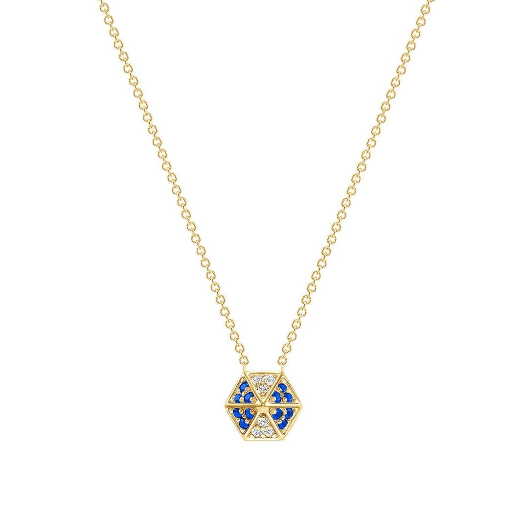 14k Yellow Gold Hexagon Diamond & Blue Sapphire Necklace Pendant ABP-166V1Y-BSD  - Abtin & Co.