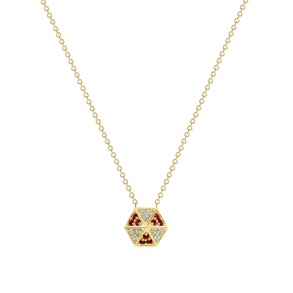 14k Yellow Gold Hexagon Diamond & Ruby Necklace Pendant ABP-166V2Y-RUD  - Abtin & Co.