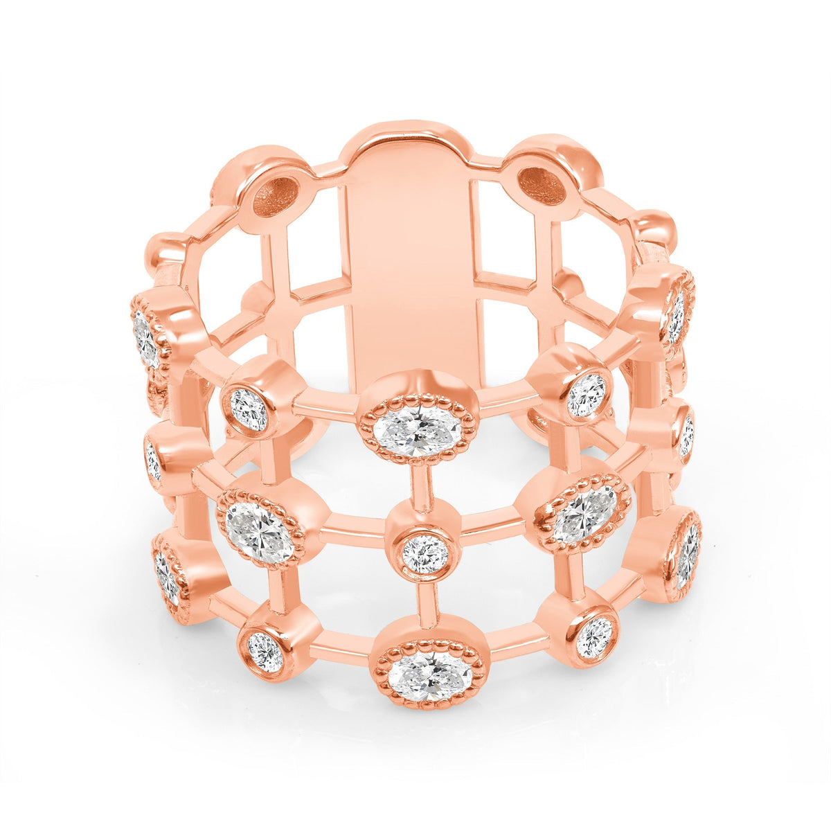 14K Yellow Gold Multi Shape Diamond Lace Cigar Ring Band Ring ABB-574.1-D  - Abtin & Co.
