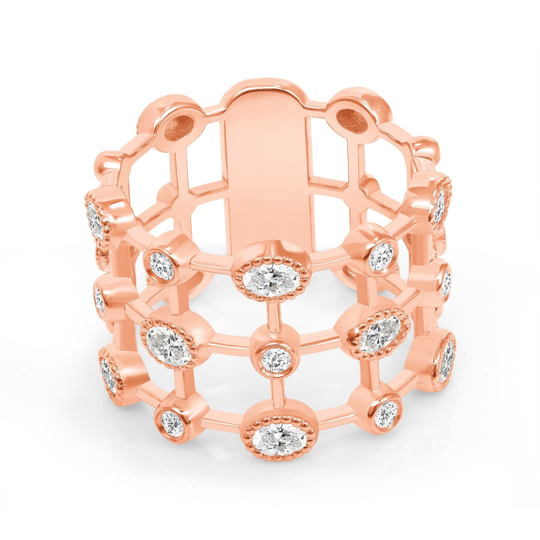 14K Yellow Gold Multi Shape Diamond Lace Cigar Ring Band Ring ABB-574.1-D  - Abtin & Co.