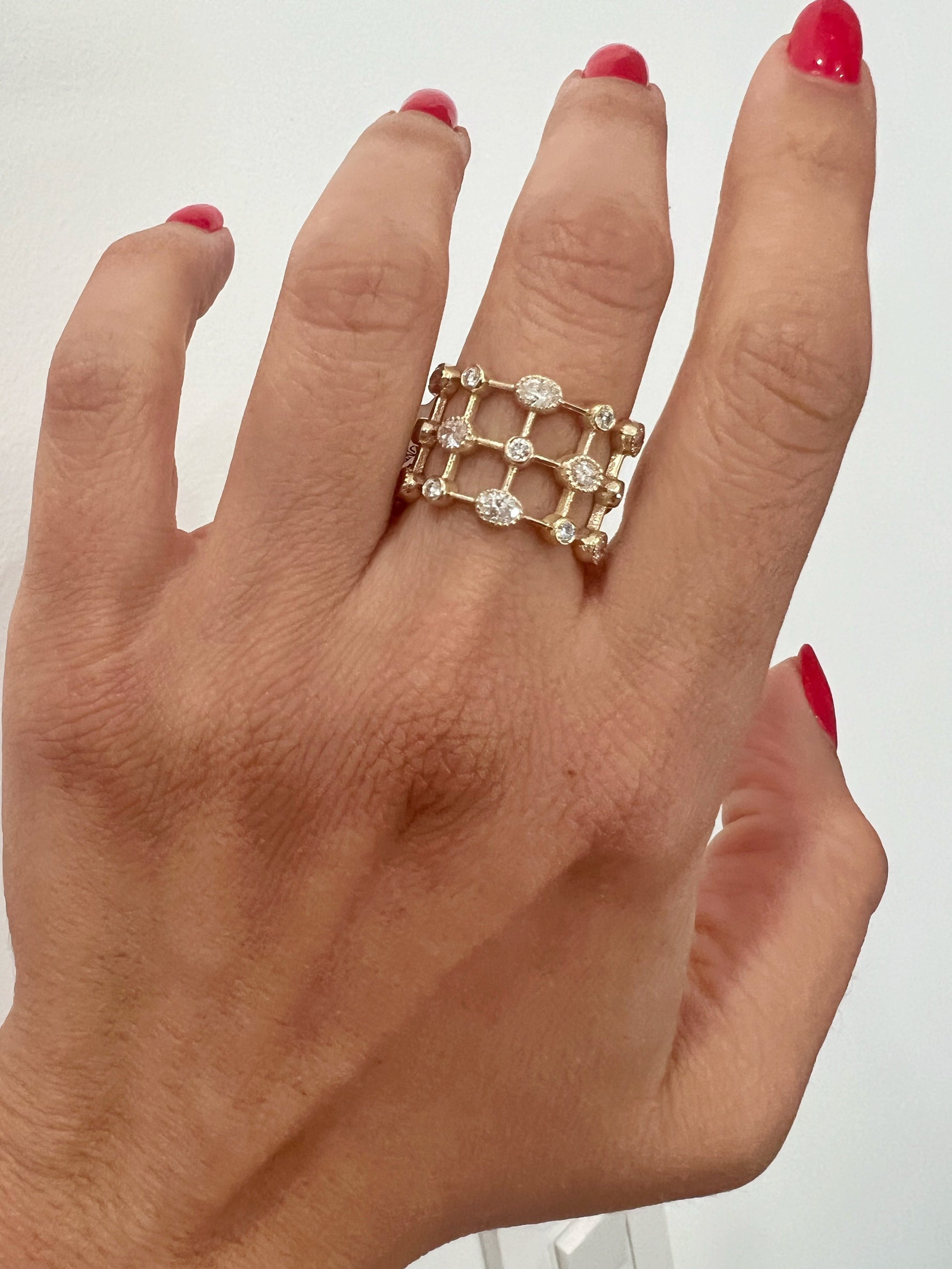 14K Yellow Gold Multi Shape Diamond Lace Cigar Ring Band Ring ABB-574.1-D  - Abtin & Co.