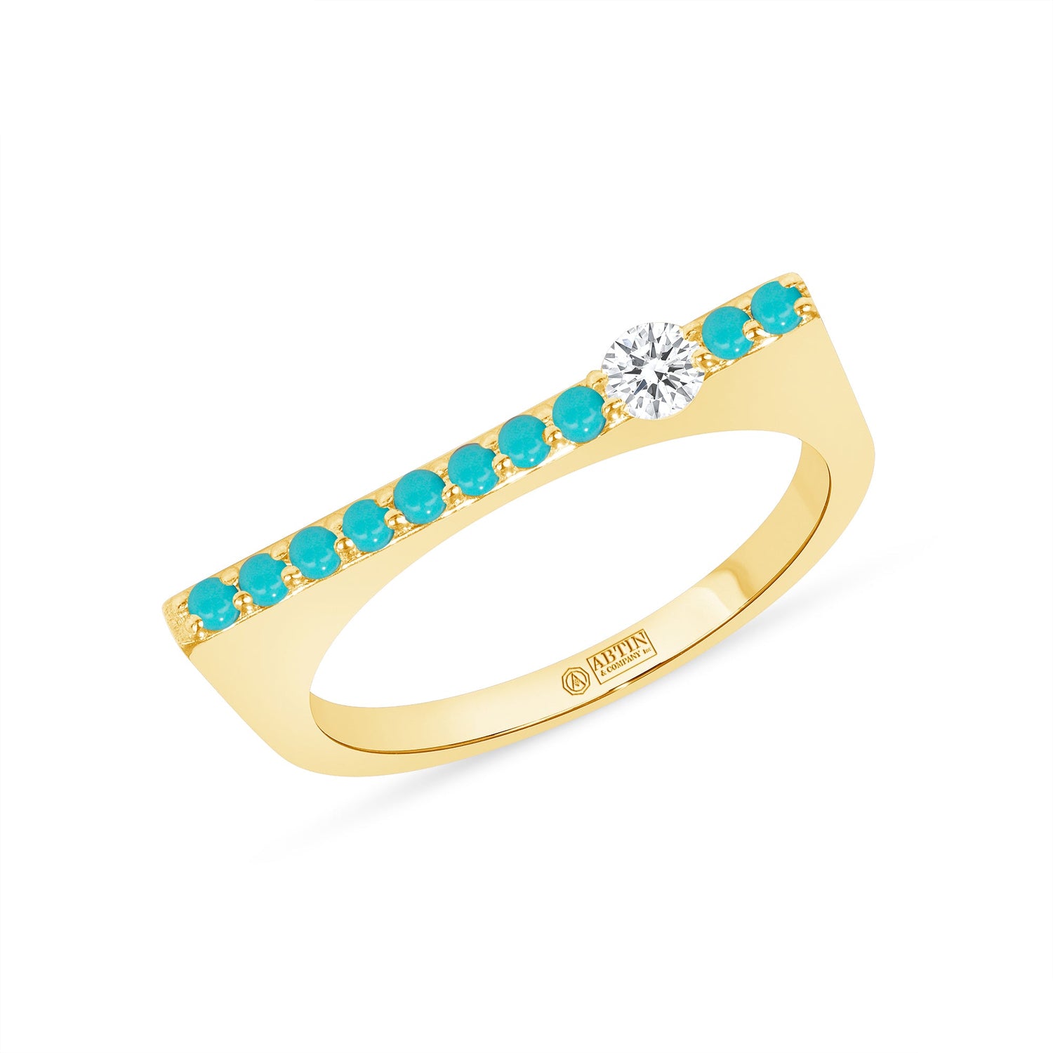 14K Yellow Gold Turquoise And Diamond Stacking Bar Ring Ring ABB-628.2V2Y-TQD  - Abtin & Co.