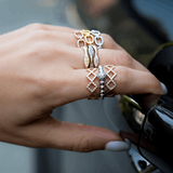 14k Gold Diamond Beaded Stackable Ring Wedding Band - Abtin & Company 
