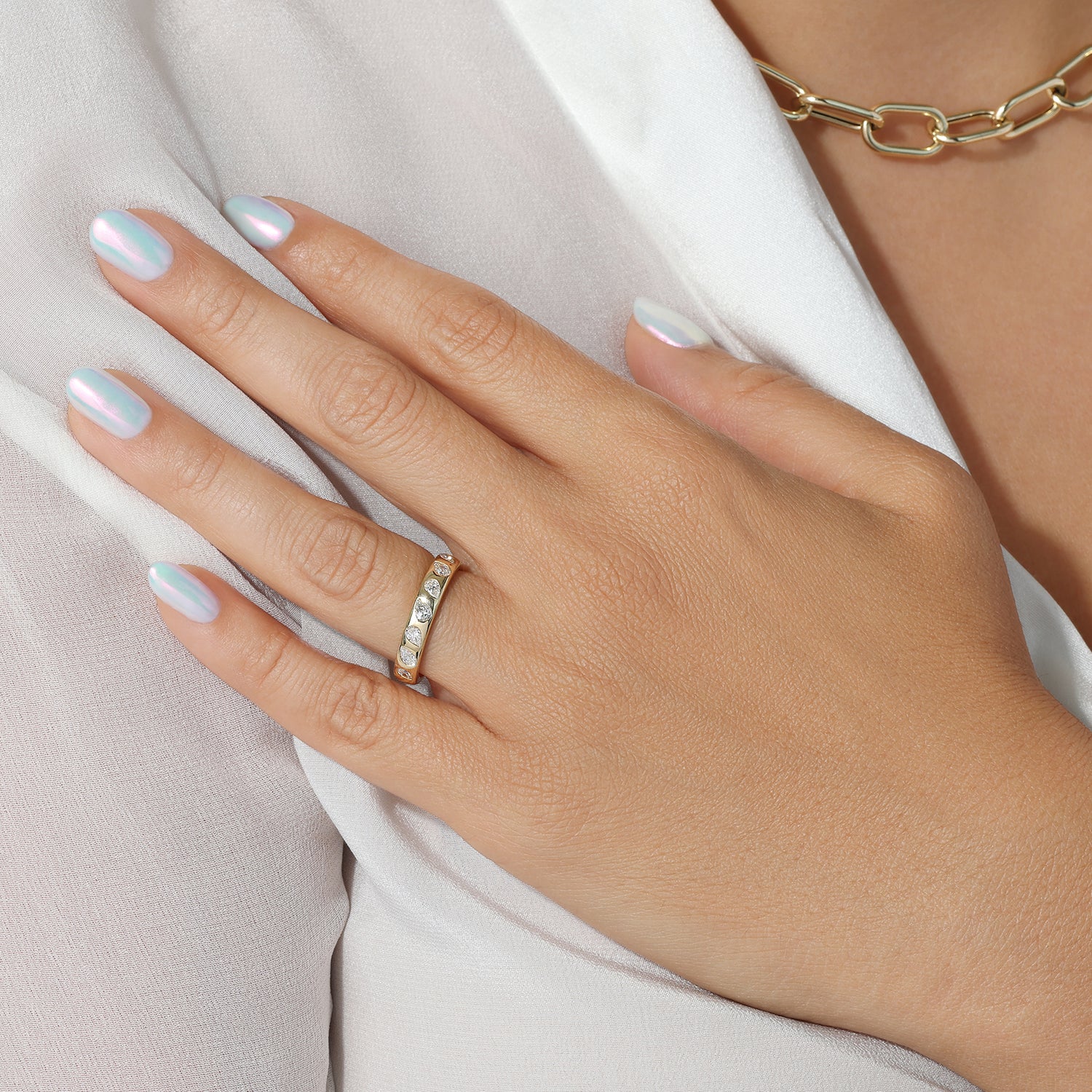Dome Dot Flush Set Mirrored Pear Diamond Ring