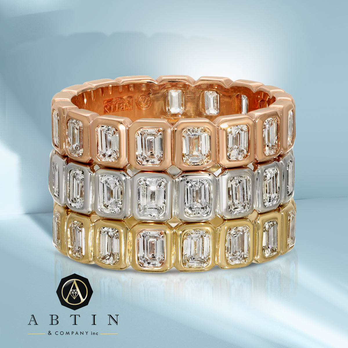 14K Gold Emerald Cut Three Quarter Way Vertical Eternity Bezel Set Lab Grown Diamond Wedding Band Ring - Abtin & Company 