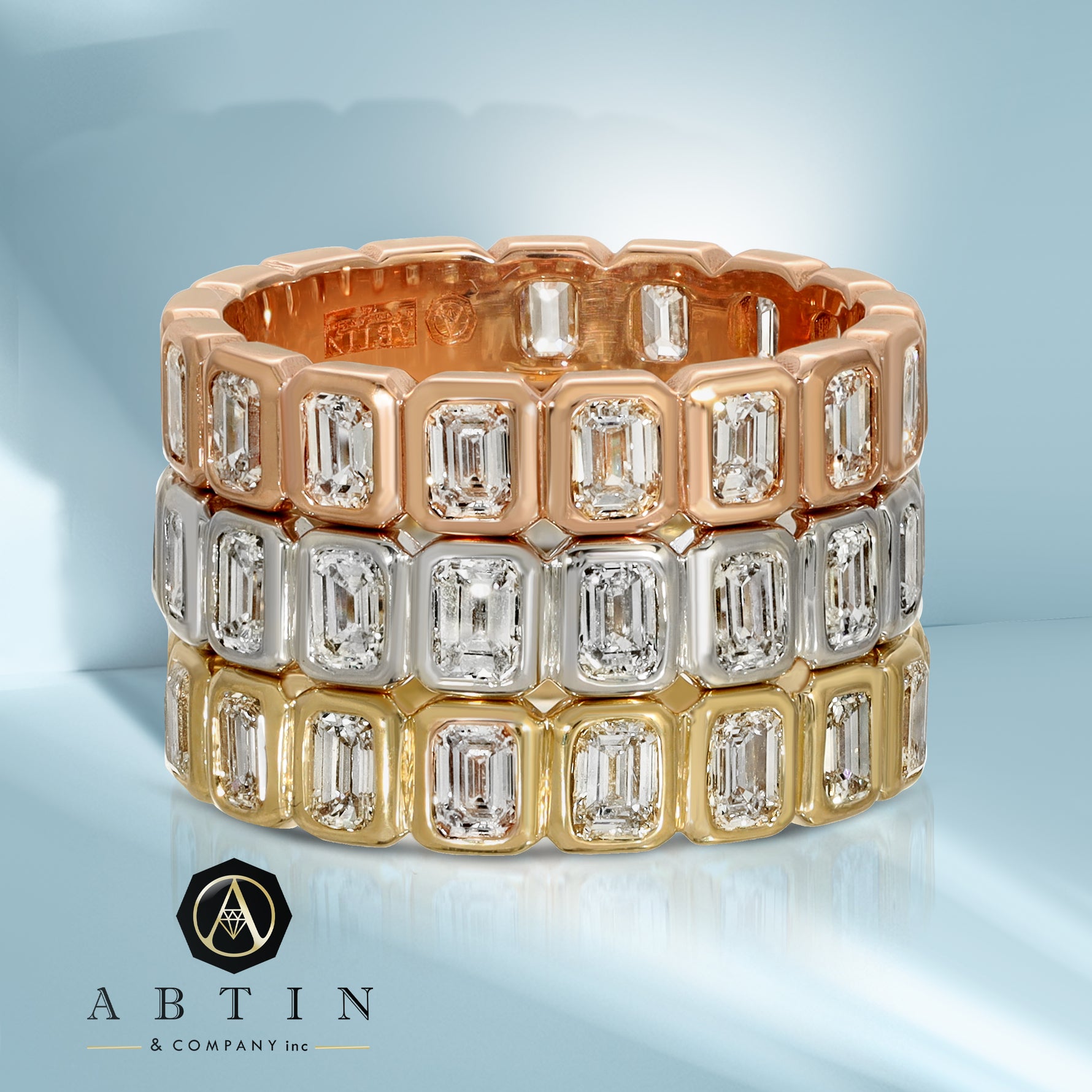 14K Gold Emerald Cut Three Quarter Way Vertical Eternity Bezel Set Lab Grown Diamond Wedding Band Ring - Abtin & Company 