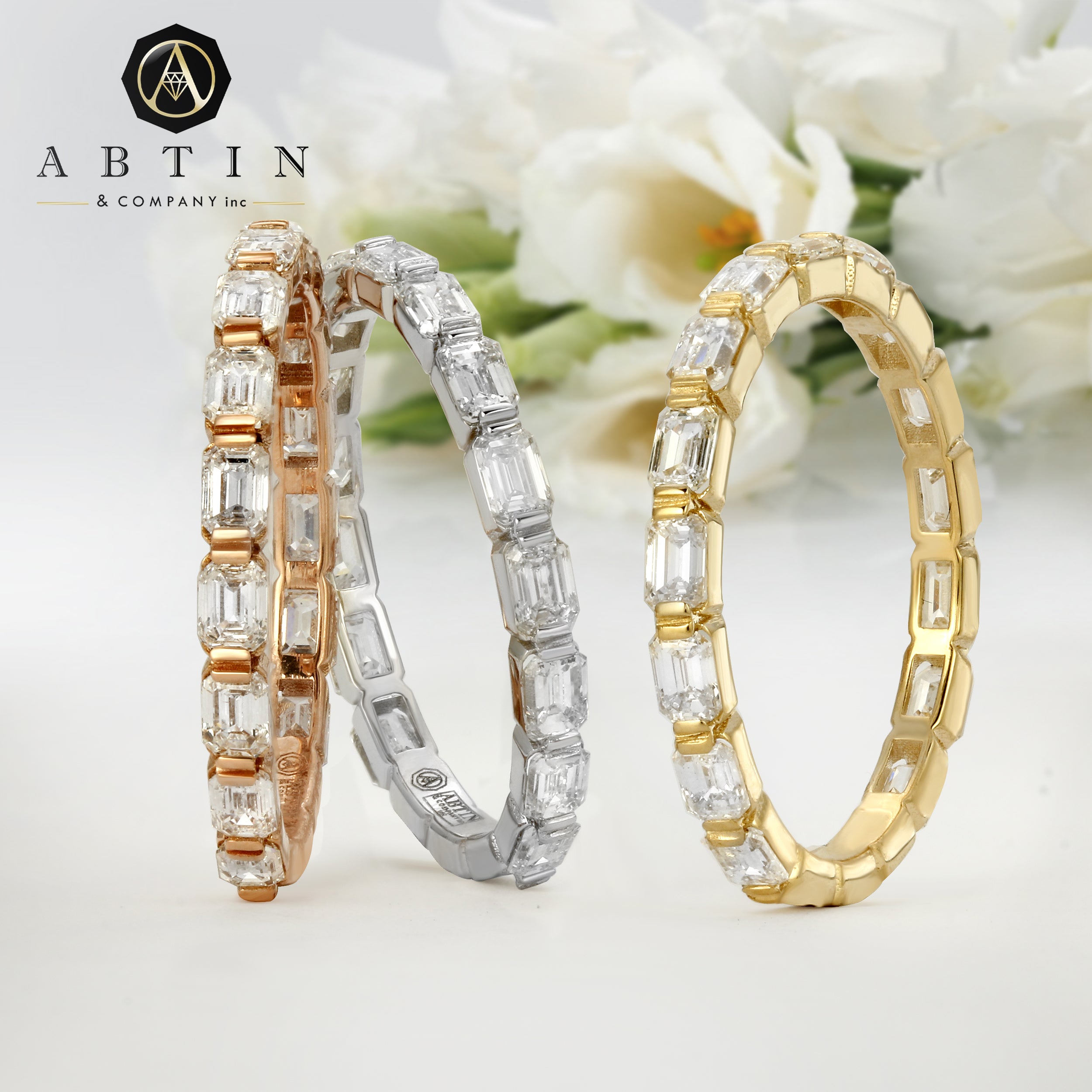 14K Gold Emerald Cut Three Quarter Way East West Eternity Modern Prong Set Lab Grown Diamond Wedding Band Ring - Abtin & Company 