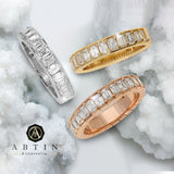 14K Gold Emerald Cut Halfway Eternity Half Bezel Set Lab Grown Diamond Wedding Band Ring - Abtin & Company 